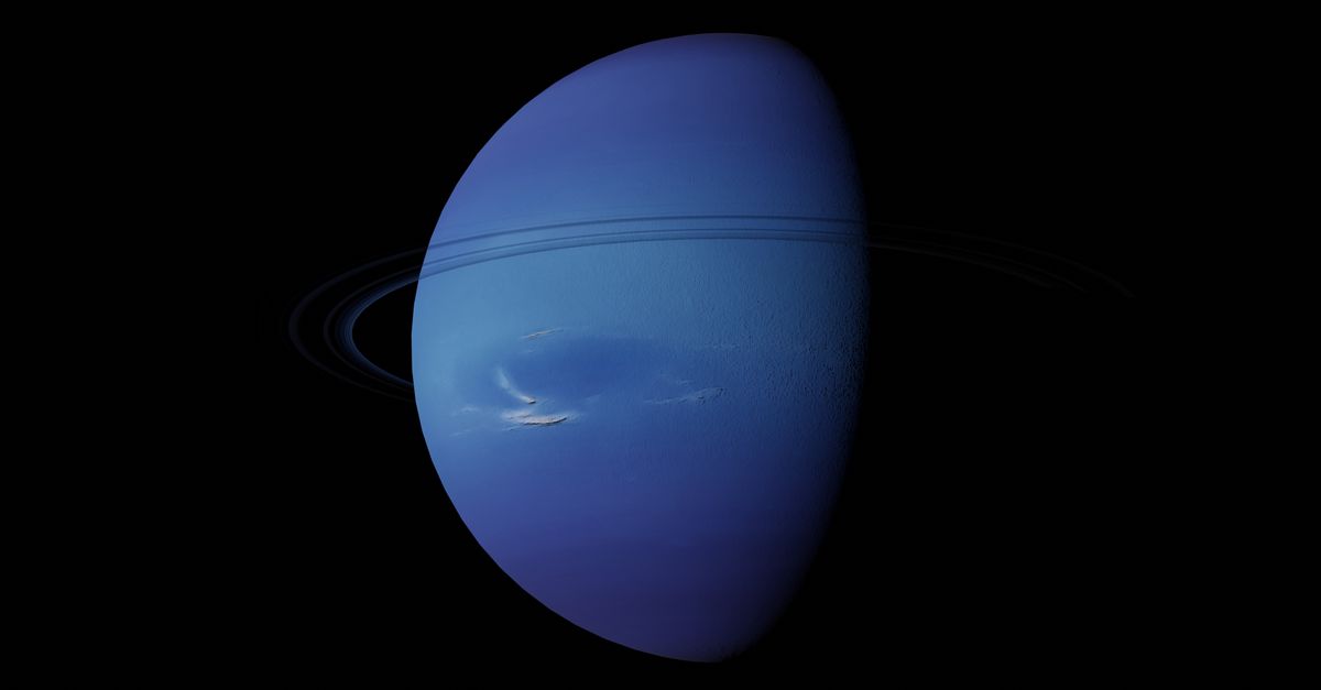 Stunning view of planet Neptune and its rings set against a dark space background.